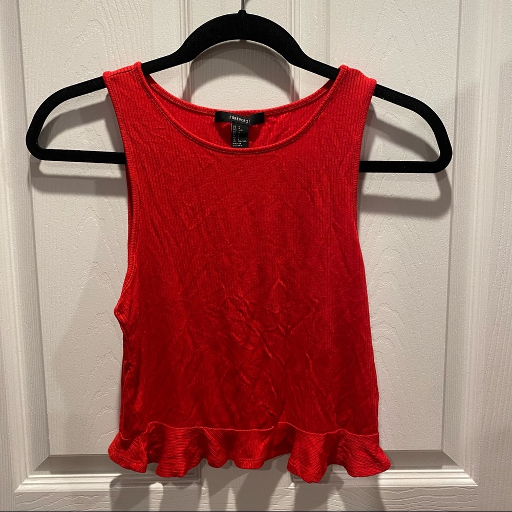 Red Ruffle Hem Tank Top - Picture 3 of 4